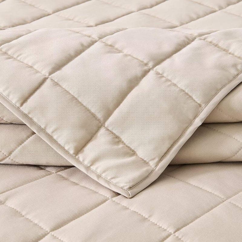 EMME Quilts Twin Size Bedding Sets, Beige Bedspread Soft Pre-Washed Quilt Winter Bed Sets, 2 Piece Cozy Reversible Microfiber Bed Coverlet with Pillow Sham (Square Pattern,66"x90") - Image 5